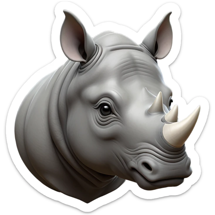 cinematic-noble--rhinoceros-portrait-emoji,slate-grey-hide-poised-and-regal,-with-a-massive,-powerful-build-and-a-thick,--deep-set-soulful-piercing-eyes,-simplified-yet-sharp-and-sophisticated-features,-highly-detailed,-large-black-eyes, white horn sticker