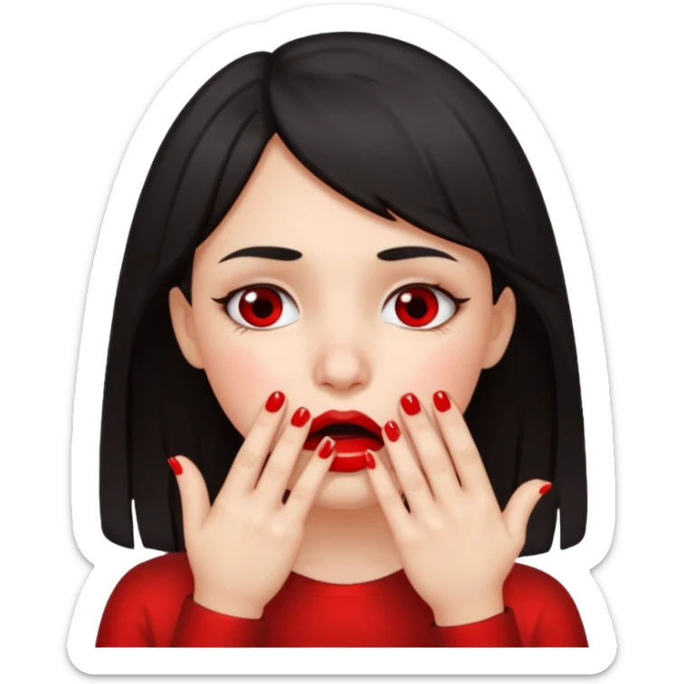 Dark haired girl with fingers in mouth and tears in eyes sticker