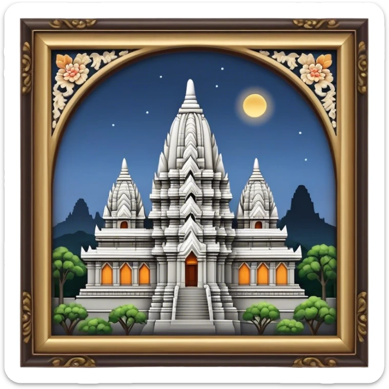 Cinematic Realistic Prambanan Temple Landmark Emoji, depicted as an ornate Hindu temple complex rendered with lifelike detail and dramatic, historical lighting. sticker
