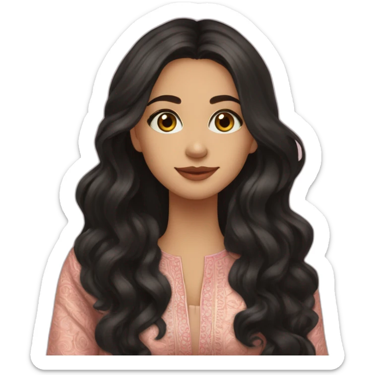 fair girl, hazel green eyes, wavy black long hair, in salwar suit. Very pretty sticker