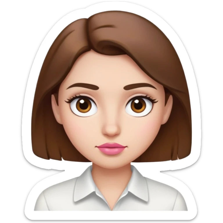 aku memiliki rambut kecoklatan, wajah ku bulat, alis ku tebal, bulu mata ku lentik, hidung ku sedikit pesek, bibir ku kecil dan pink, memakai baju berwarna putih sticker