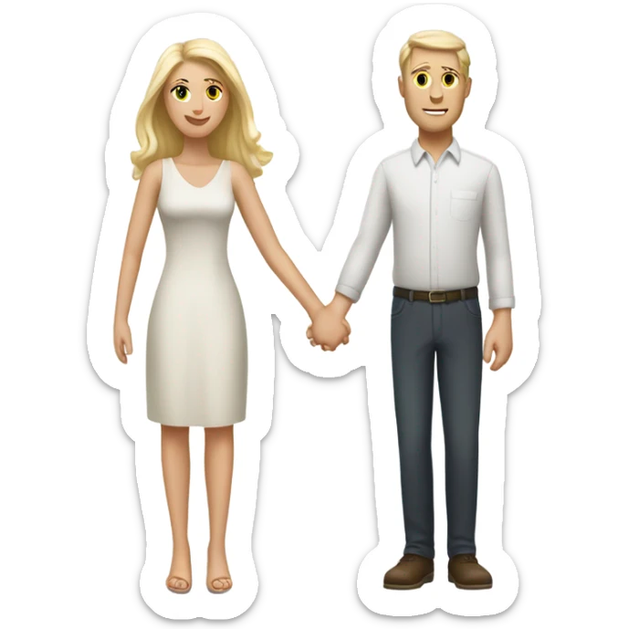 White Man short salt and pepper hair holding hands with beautiful woman long bright blonde colored hair both on beach watching oceans waves and sunset  sticker