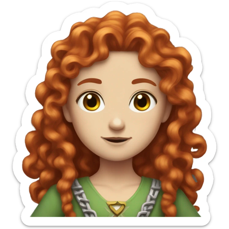 a white girl with long red curly hair and freckles, cosplaying Zelda sticker
