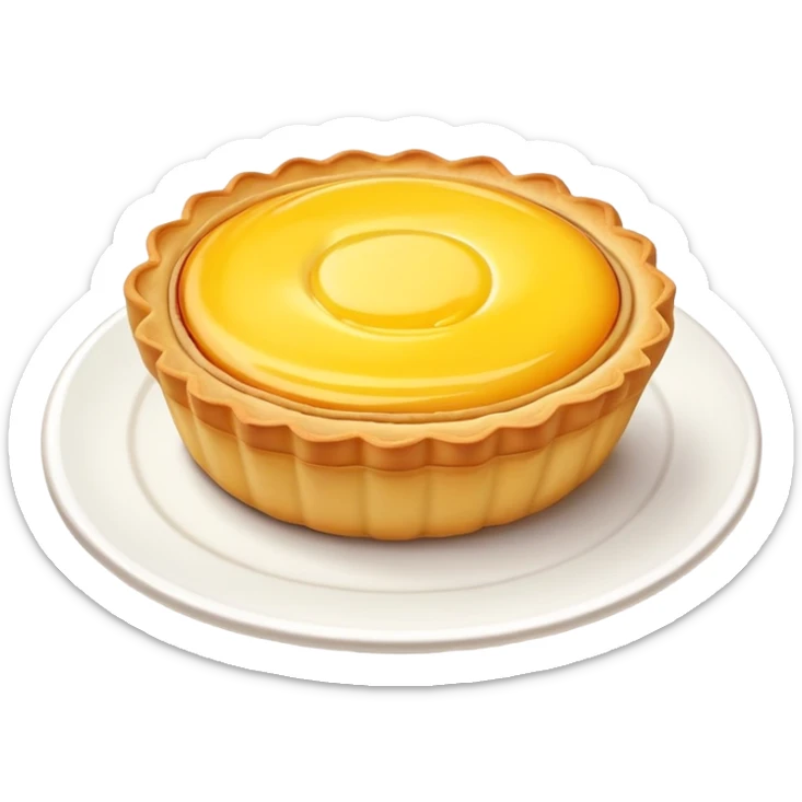 Hong Kong egg tart with yellow custard filling, simplified emoji style with bold outlines and bright colors, cartoon style Dan Ta pastry sticker