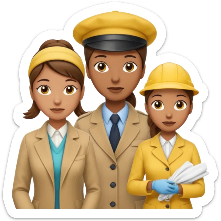 A cleaning Lady with Brown hair, high ponytail and yellow cleaning gloths is Talking to a Detektive (a man) with beige had, a beige coap and he is interviewing the cleaning Lady sticker