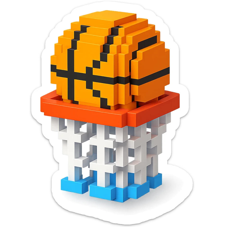 Voxel-style basketball in a net, variation 8 sticker
