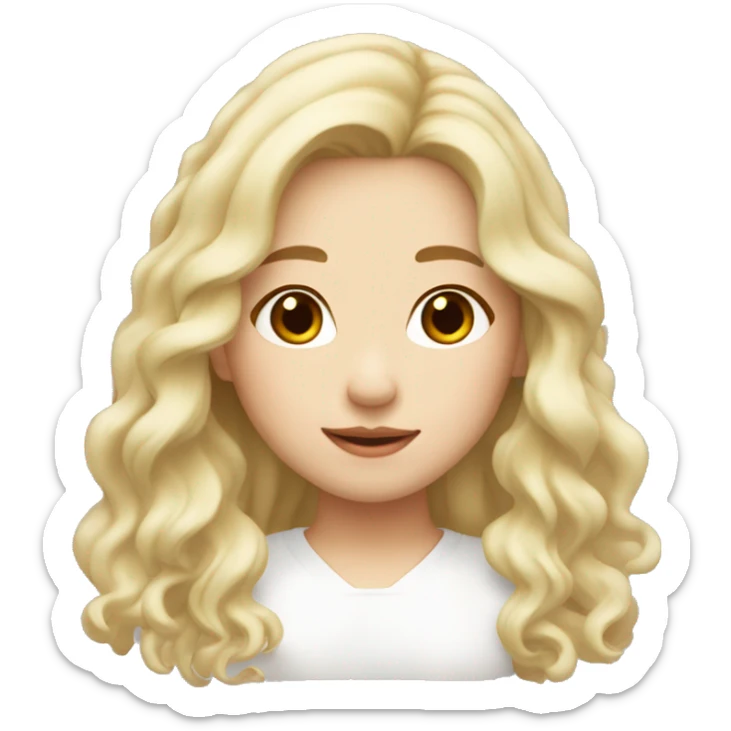 blonde long wavy hair, white scin color asian girl, from shoulders, make one emoji sticker
