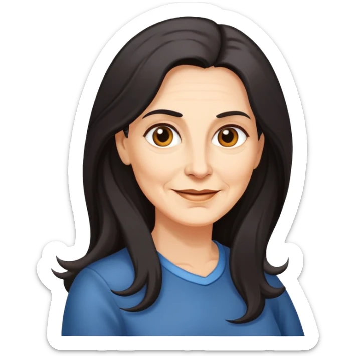 cartoon of successful 55 year old woman with long dark hair sticker