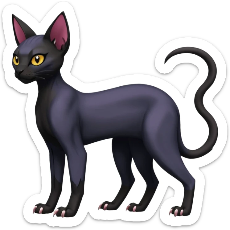 Black edgy Noibat-Sphynx-Lykoi-Caracal-cat-Fakemon-fusion-hybrid-creature sticker
