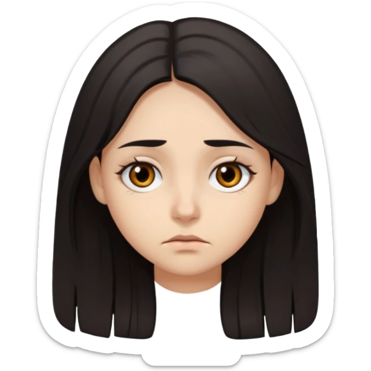 Girl with long dark hair and eyes and dark circles under eyes very tired  sticker
