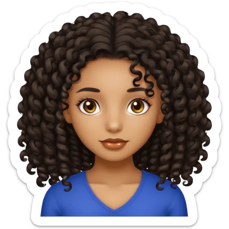 Beautiful Haitian and Puerto Rican girl with light brown skin and long black length very curly hair and beautiful hazel eyes sticker