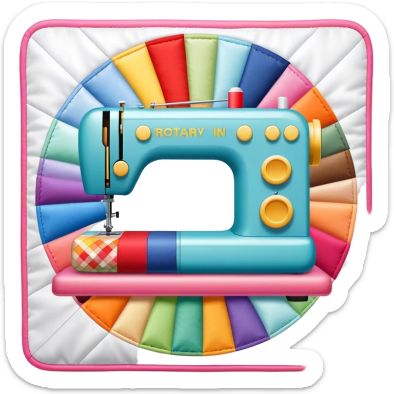 Patchwork and quilting icon, colorful fabric patches sewn together in a quilt pattern, sewing needle and thread, quilting tools like rotary cutter or quilting hoop, minimalistic style, clean lines, transparent background. sticker