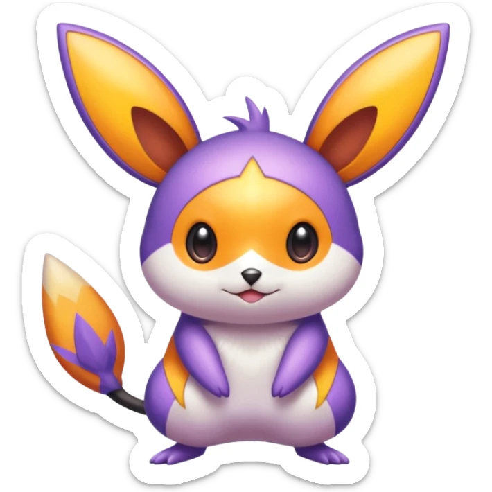 Purple and orange colorful iridescent Emolga-Victini-Pichu-Dedenne-fusion sticker