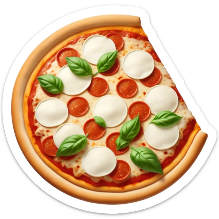 Cinematic Realistic Pizza Napoletana Dish Emoji, depicted as a classic thin‚Äêcrust pizza topped with vibrant tomato sauce, fresh mozzarella, and basil rendered with mouth‚Äêwatering textures and warm natural lighting. sticker