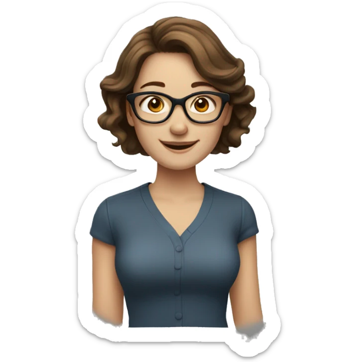a brown hair woman, pale skin, wearing glasses and smiling  sticker