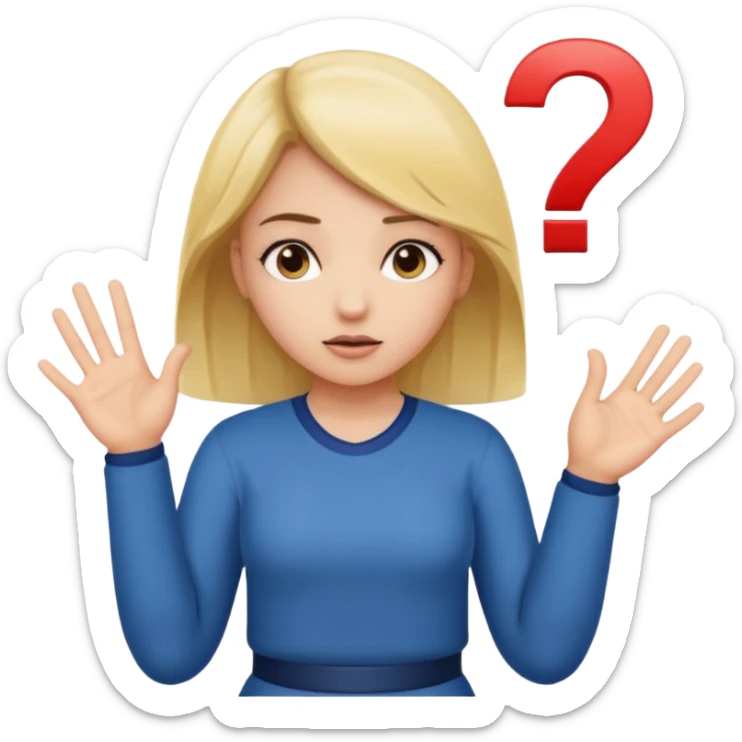 girl shrugging with 6 over one hand and 7 over the other hand sticker