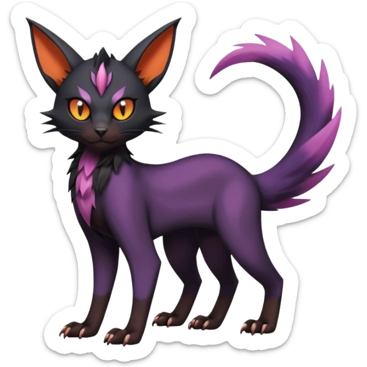 Black edgy Noivern-Noibat-Purloin-Torracat-Lykoi-Caracal-cat-Fakemon-fusion-hybrid-creature sticker
