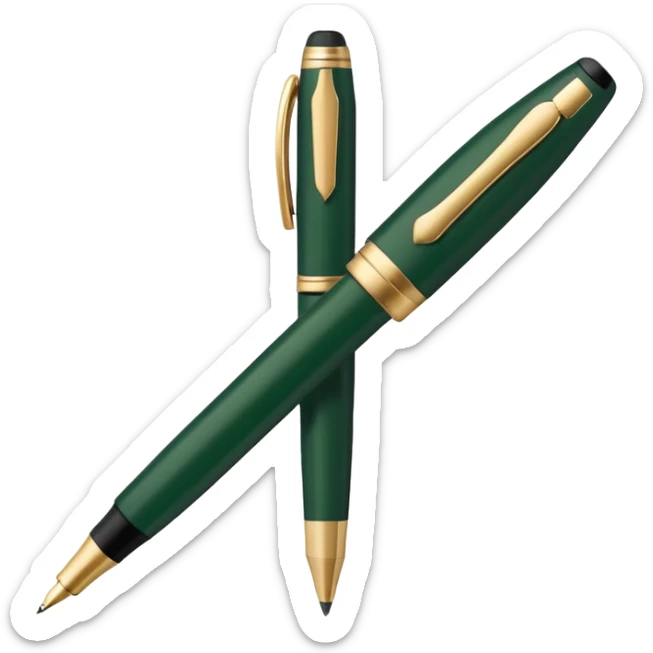 minimalist dark green Parker pen with light beige accents, Apple emoji style, no text sticker