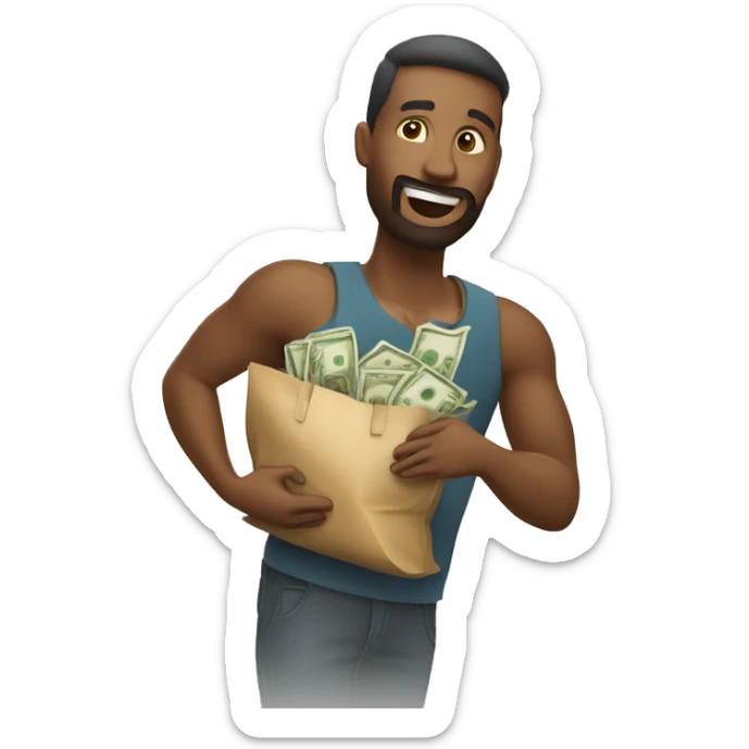 Un ladron robando con una bolsa de dinero en la mano sticker