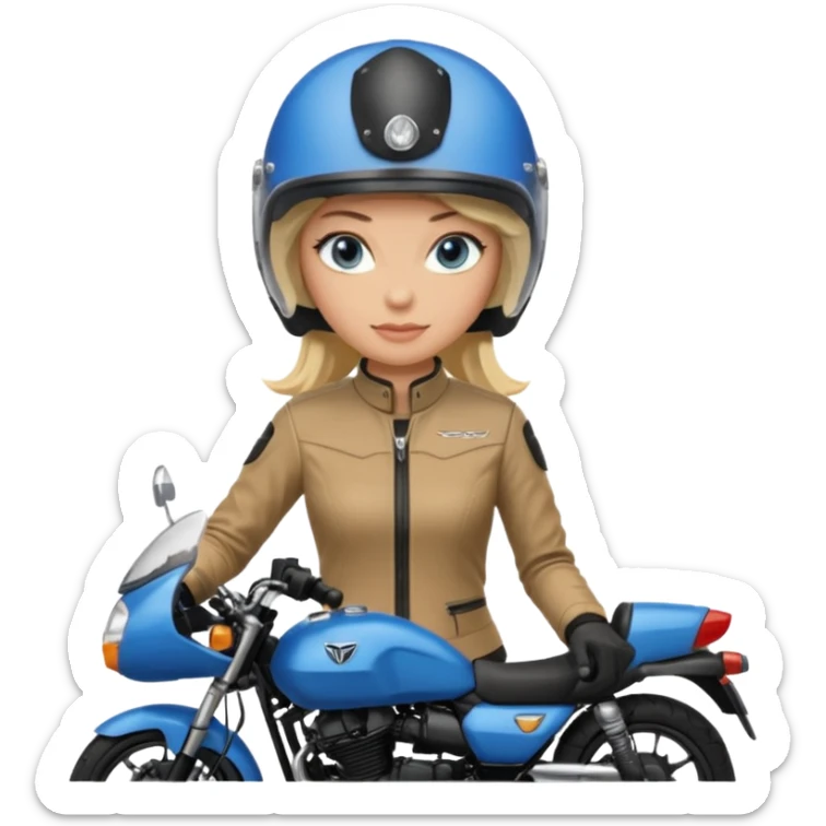 moça loira de olho azul de capacete em uma moto honda 150 preta  sticker