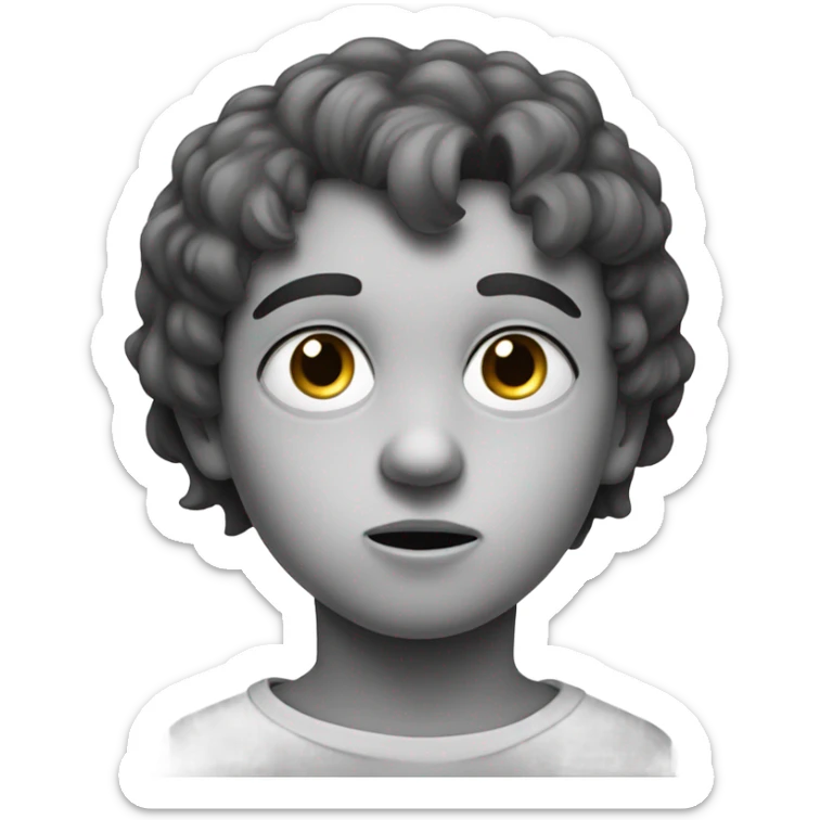 monochrome portrait of a boy with tear running down his left eye sticker