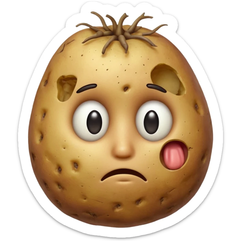 Potato that is confused with hand scratching his head with no mouth and eyes sticker