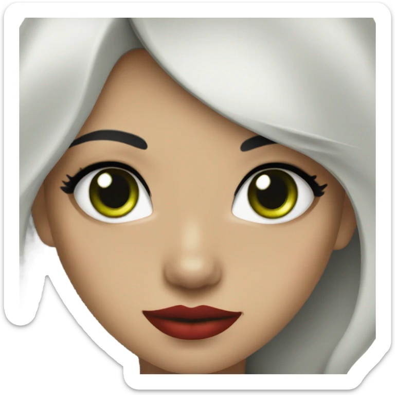 Girl with green eyes black hair eyeliner lipstick red   sticker