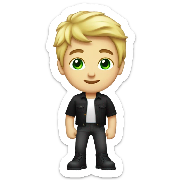 Artist BOY with paints blonde beautiful green eye kiss full body and legs. Black shirt sticker