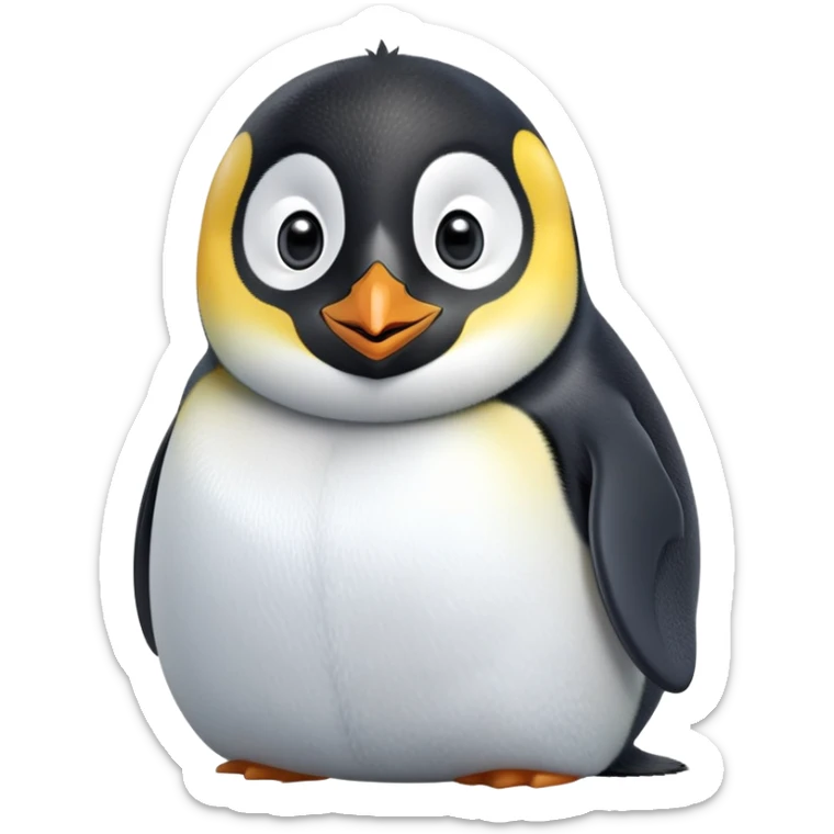 cinematic-cute-emperor-penguin-portrait-emoji,-head-tilted-playfully-and-inquisitively,-with-glossy,-pristine-plumage-accented-by-a-bright-beak-and-round,-sparkling-eyes-filled-with-curiosity,-simplified-yet-irresistibly-adorable-features zoomed into the face sticker