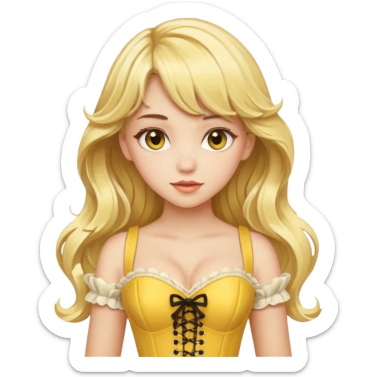 blonde long wavy hair girl with bangs and yellow heart corset dress sticker