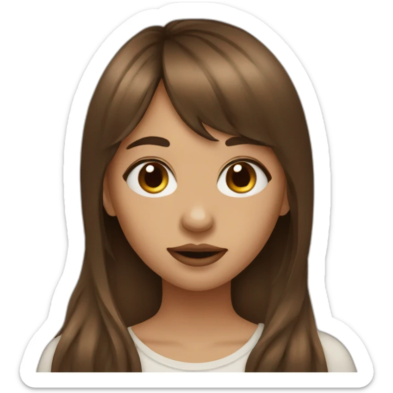 a girl with brown long hair and bangs and a septum ring in her nose sticker