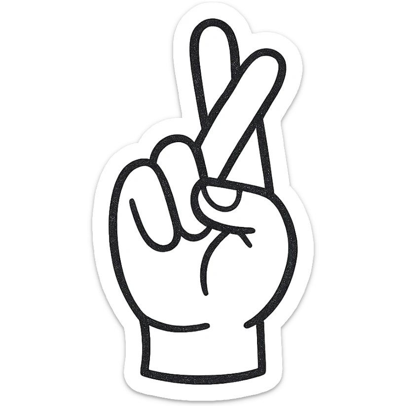 stylized illustration of a hand showing the ASL letter R, fingers crossed, minimal and easy to recognize sticker