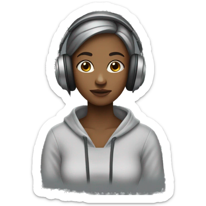 Girl with headphones  i said no eyes. Wearing hoodie of ofgray color hairs are brown and and upto shoulders.  sticker