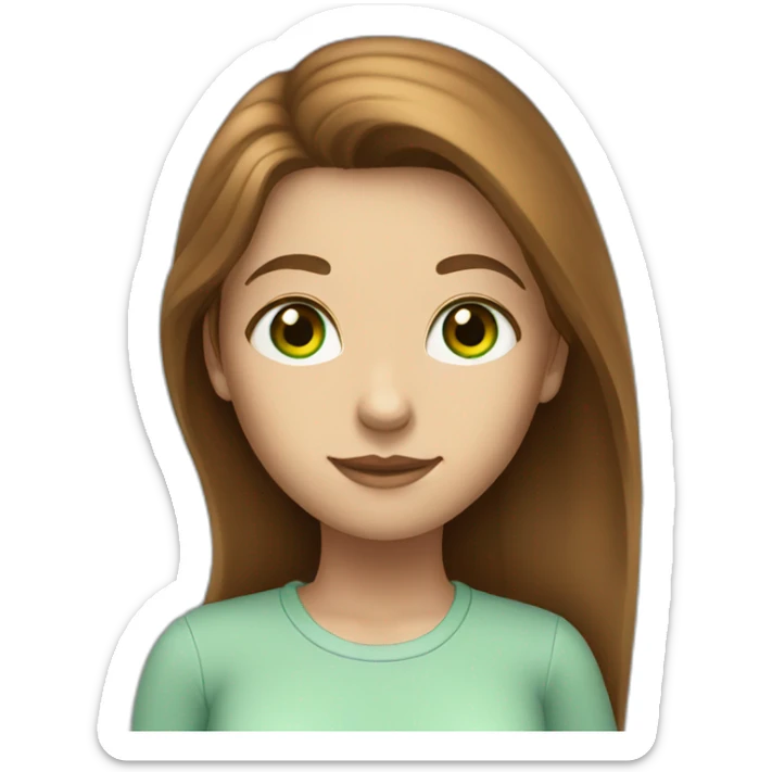 tall girl with brown long hair, green eyes, light blue shirt sticker