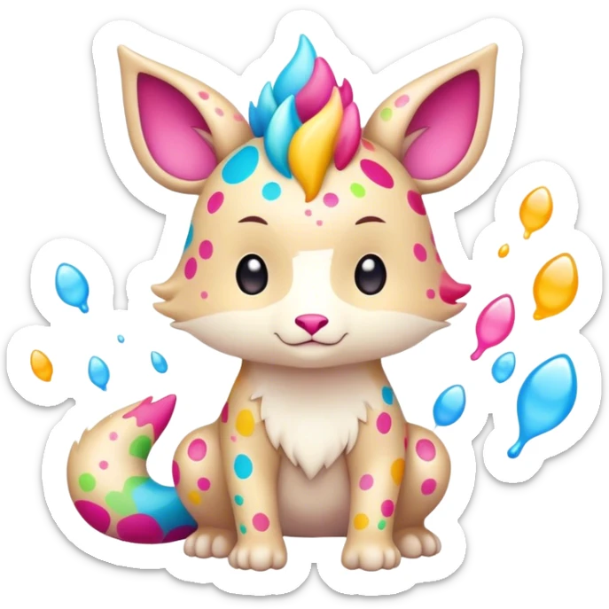 an edgy cute kawaii vernid-fionbri with colorful splash patterns full body sticker