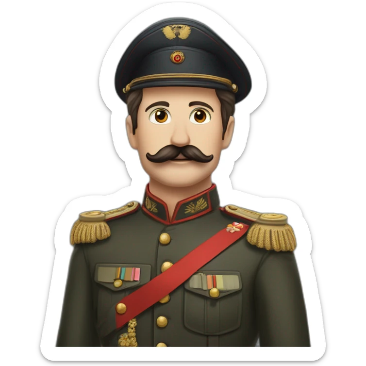 Je veux un homme en tenue militaire allemande avec un bandeau rouge sur le bras, et une moustache à Charli chaplin sticker
