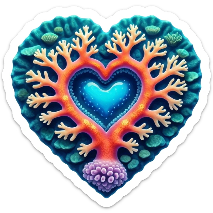 Cinematic Realistic Heart Reef Landscape Emoji, depicted with a naturally heart‚Äêshaped coral formation in vibrant marine hues, rendered with detailed underwater textures and luminous lighting. sticker