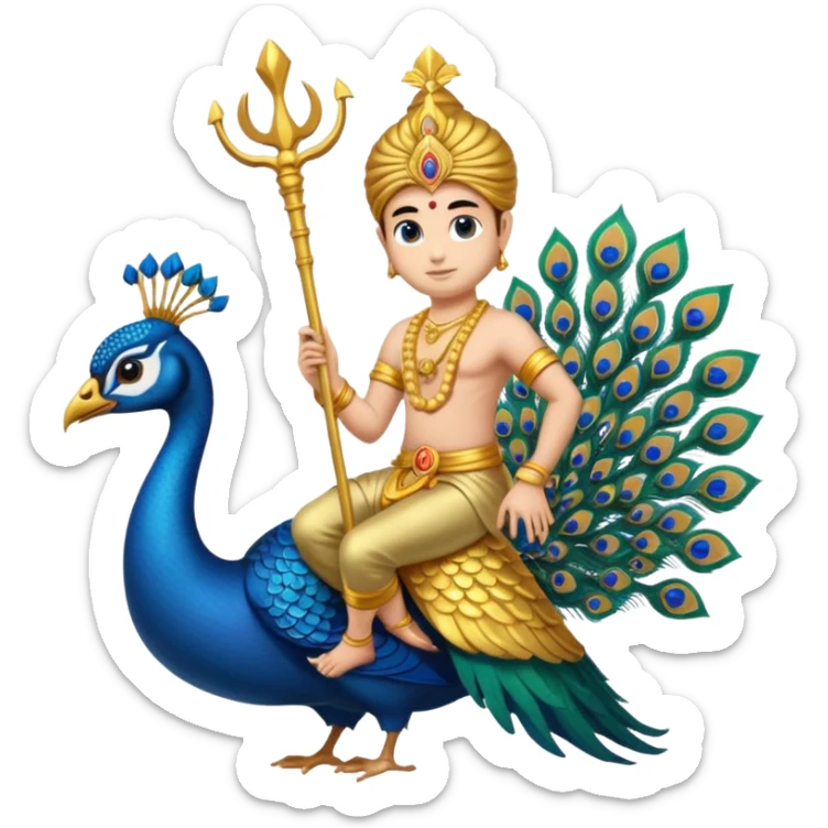 Give Lord murugan with blue peacock and vel staff as keypad emoji sticker