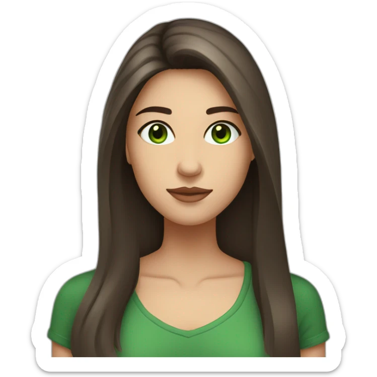 cocasian young adult woman with dark straight brown and long hair and green eyes sticker