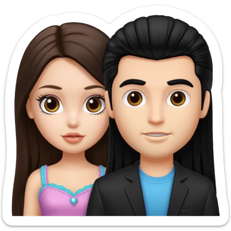 a pretty fair bratz girl with long brown hair and white bratz man with black hair sticker