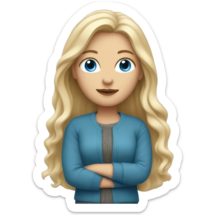 White woman with long blonde hair and blue eyes in layered sweaters  sticker