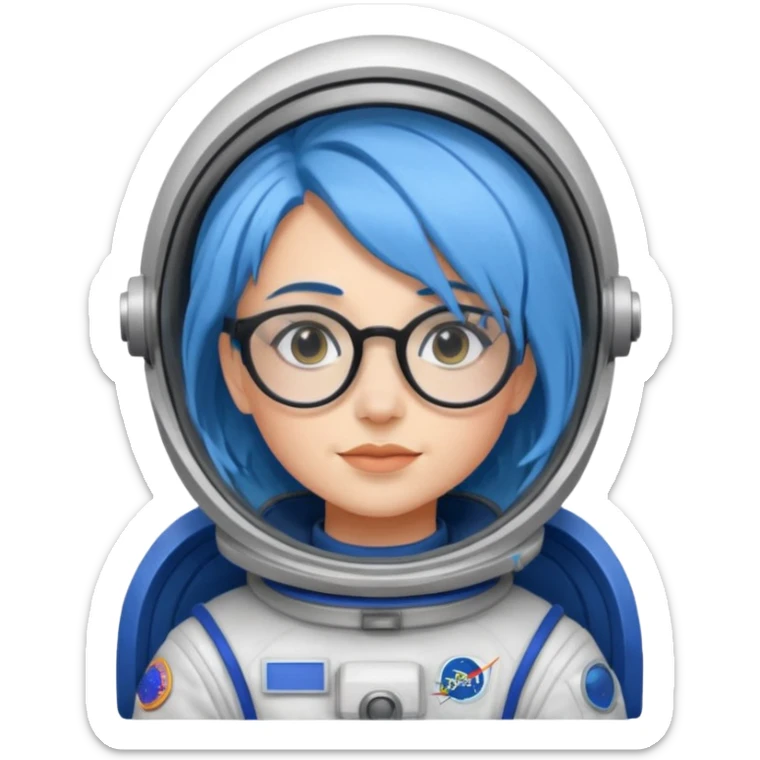 Female astronaut with blue hair, wear glasses, non helmet sticker