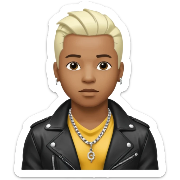 Sisqó, R&B Singer with platinum blonde hair, dark skin, shirtless with necklace, black leather jacket sticker