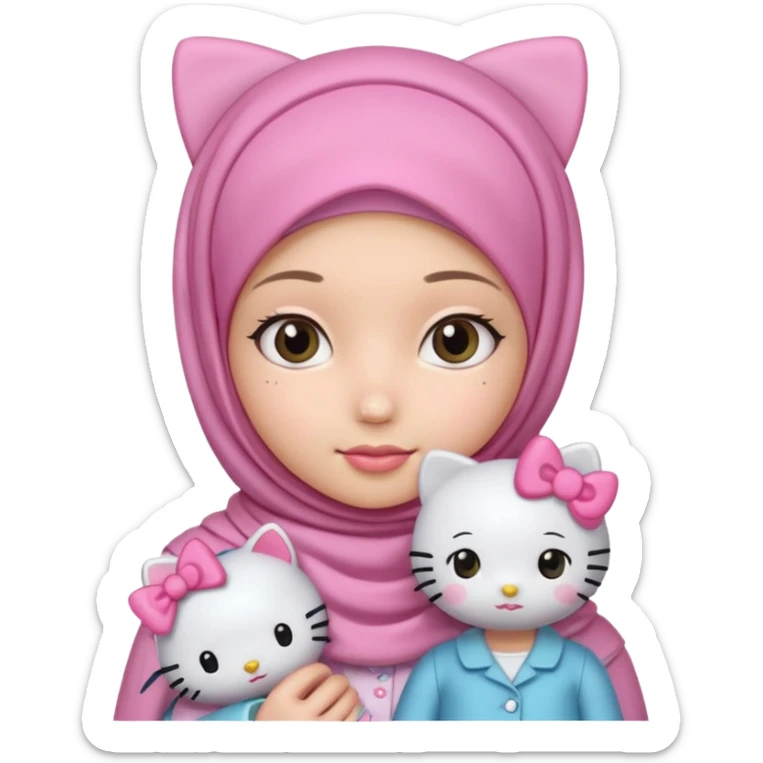 Teen girl wearing hijab and freshness with Hello Kitty doll sticker