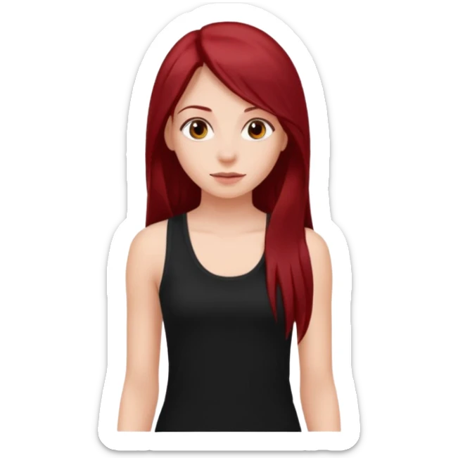 a pretty bratz fair girl with long dark red straight hair, wearing a black tank top sticker