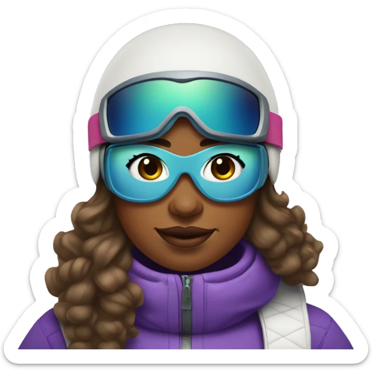Plus size women with curly straight hair and brown skin snowboarding with snow goggles sticker