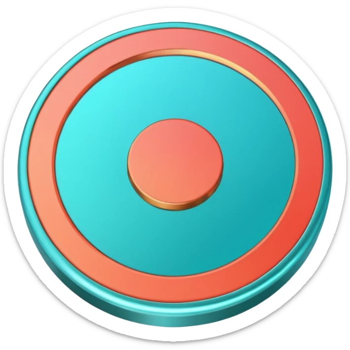 
One  Rotate 55 degree  coin color in in gradient of turquoise, blue, pink, purple, and coral 3d sticker