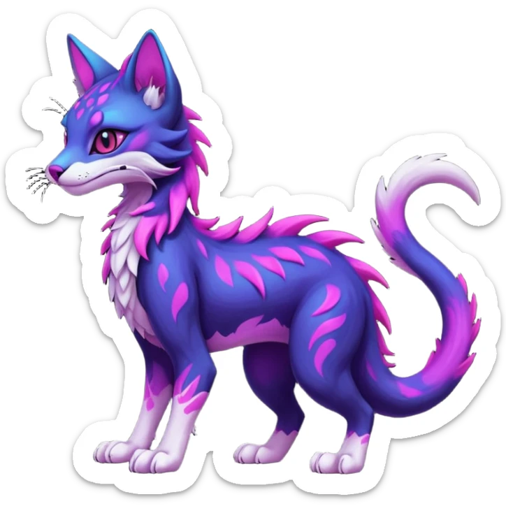 Kawaii dark edgy colorful vibrant neon glowing fantasy feline-vernid-sergal-fursona animal creature with a tufted tail full body with intricate markings  sticker