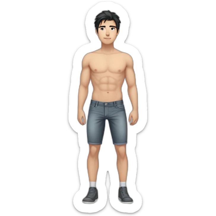 Guy, 20 y.o., black hair, amber eyes, white skin, full body with legs, without shirt, fit, abs, medicine urology sticker
