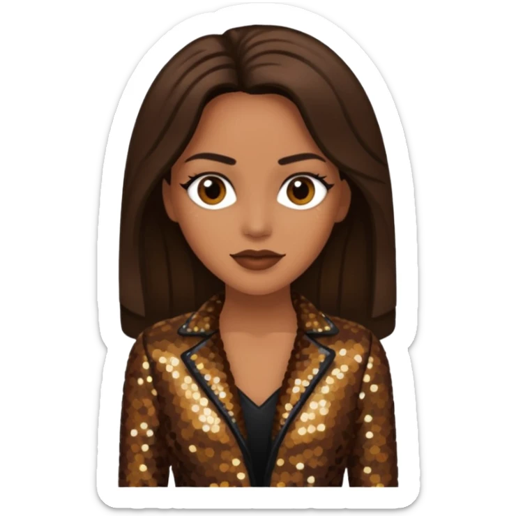 Cindy Herron from En Vogue with tan skin, long dark brown black sequin outfit sticker